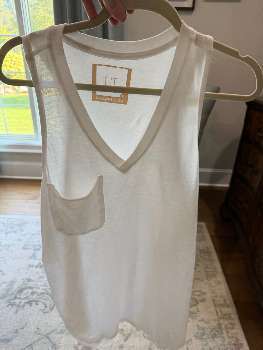 Lizard Thicket White V-Neck Sleep Tank with Chest Pocket